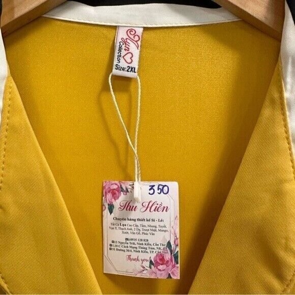 Tau Hin Yellow Chains Detail Button Front Women's Top Plus Size XXL - Picture 6 of 8
